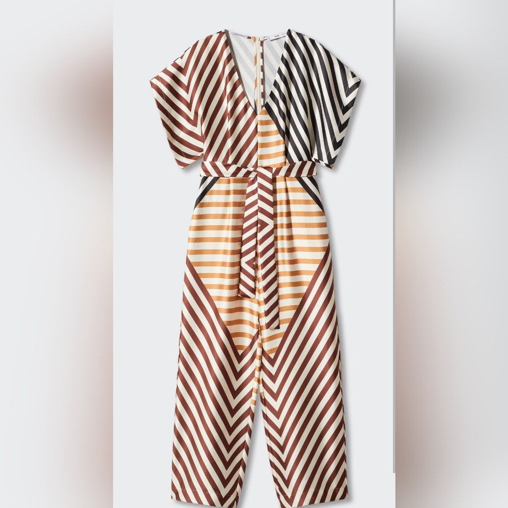 Mango Satin Striped Jumpsuit